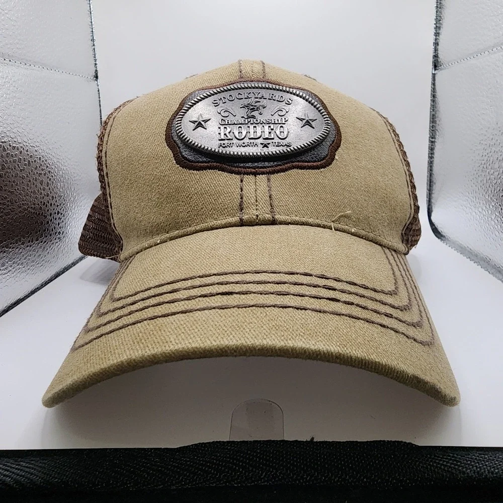Stockyards Championship Rodeo‎ Trucker Hat Tan Brown Mesh Snapback Western Cap
